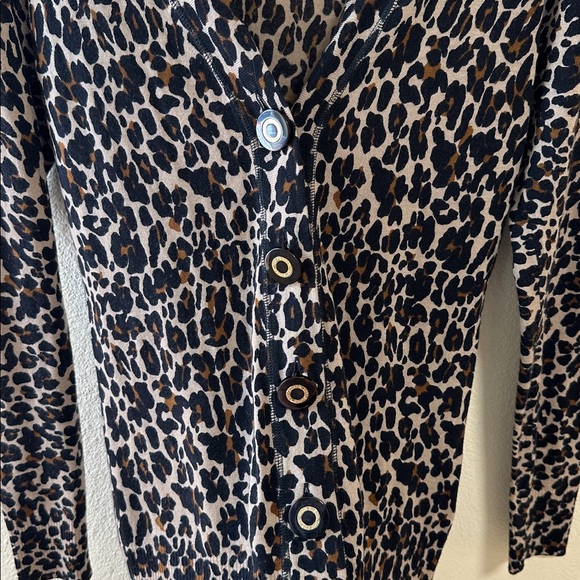 Tory Burch Animal Print Cardigan in Black and Tan Size Small - Picture 3 of 5